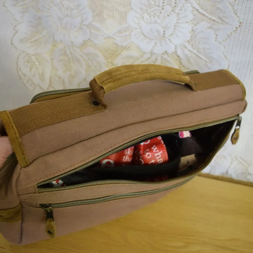 Ogio Canvas Khaki Camel Messenger Book Bag Shoulder Strap Carry On School Work